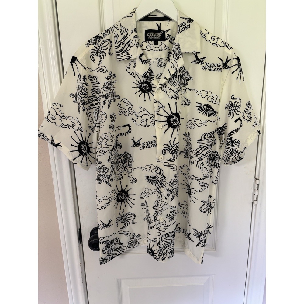 Fresh Prints Of Bel Air Tattoo Flash Camp Shirt Men L Drill Clothing King Glory